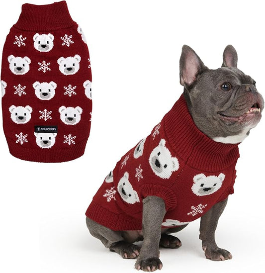 Spark Paws Christmas Dog Sweater – Ultra Soft Holiday Knit Sweater for Small, Medium & Large Dogs, Cute Pet Sweater for French Bulldogs & Big Dogs, Easy Potty V Cut Design Jacket - (Polar Bear, L)