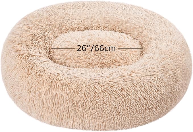 Amazon Basics Donut Pet Bolster Faux Fur Bed for Dog, Beige, 36" x 36"