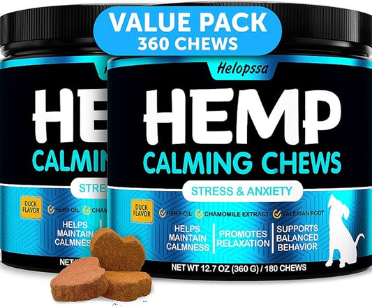 Hemp Calming Chews for Dogs with Anxiety and Stress - 360 Soft Dog Calming Treats - Dog Anxiety Relief - Storms, Fireworks, Thunder, Barking, Separation Aid - Valerian Root - L-Tryptophan - Hemp Oil