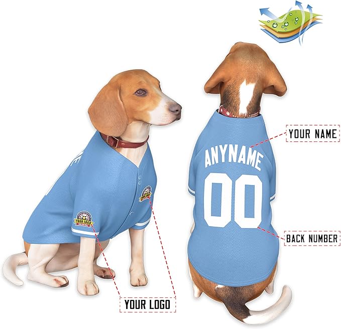 Custom Dog Baseball Jersey with Name Number Logo for Small Pet Dogs-Personalized Dog Shirts
