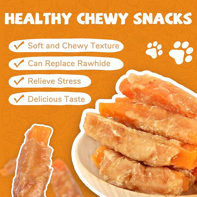 Dog Treats Chicken Jerky Wrapped Sweet Potato, Natural Ingredients w/Taurine, Grain Free Dog Treats, 12.5 oz