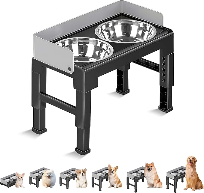 Marchul Elevated Dog Bowls for Medium Large Dogs, 6 Height Adjustable Dog Bowl Stand 3.1''/ 8.7''/ 9.4''/ 10.2''/ 11''/11.8'', with 2 Stainless Steel Bowls, Spill-Proof, No Assembly Required