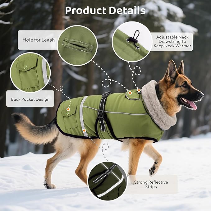 Dog Coat, Warm Dog Winter Coat Reflective Jacket Waterproof Fleece Vest, Pet Jacket Cozy for Cold Weather, Dogs Snowsuit Windproof, Adjustable Buckle for Large Extra Dogs