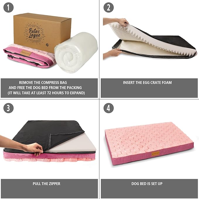 Patas Lague Orthopedic Dog Bed for Small Dogs 20''X15'', Waterproof Soft Warm Comfortable Egg Crate Foam Small Pet Beds Mat with Removable Washable Cover and Nonskid Bottom, Pink