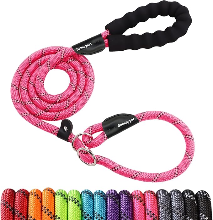 Slip Leads Dog Leash - 4/5/6/8/10 FT Heavy Duty Training Leashes - Reflective & Comfortable Handle for Small Medium Large Dogs (1/2''-4FT, Pink)