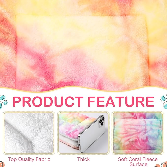 Haull 4 Pcs Waterproof Guinea Pig Bedding Winter Guinea Pig Bed Plush Cage Liners Soft Dog Cat Mat Reversible Winter Cozy Animal Pee Pad Hamster Bed Mat for Bunny (Tie Dyed,18 x 24 Inch)