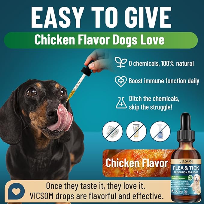 VICSOM Cat & Dog Flea Prevention Bundle: Natural 3-in-1 Herbal Drops for Sensitive Pets - Salmon (Cat) + Chicken (Dog) Flavor | Seasonal Support, Digestive Health & Skin Care