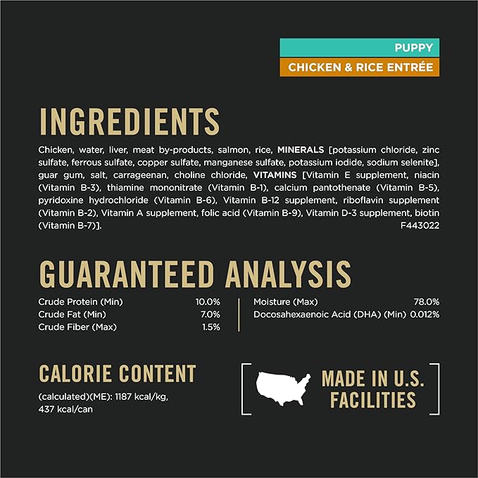 Purina Pro Plan Wet Puppy Food Pate, Wet Food Classic Chicken and Rice Entrée - (Pack of 12) 13 oz. Cans