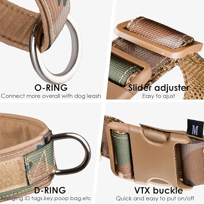 No Pull Dog Harness for Small Medium Large Sized Dogs, Escape Proof Adjustable Dog Harnesses with 2 Patch, Green Camo, L