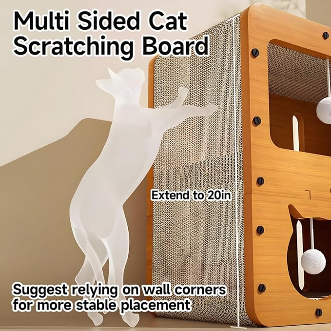 Cat Beds for Indoor Cats，Wooden Cat Scratcher House & Cardboard Condos，Covered Bedsure Kitten Bed Cave Furniture，Cute Playhouse Box，Small Cat Enclosure Crates Hideaway