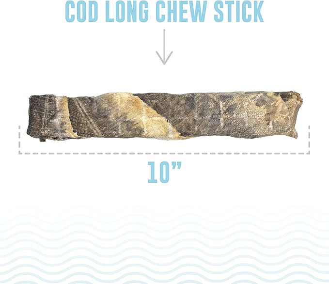 Icelandic+ Long Chew Sticks: Cod Skin - 2Piece 10" Hand Wrapped Dog Treats, 3.2oz, Wild- Caught, Air-Dried Single Ingredient Pet Snacks, Just The Fish