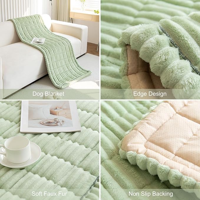 Faux Fur Plush Dog Couch Cover 3D Stripe Fuzzy Sofa Cover Non-Slip Fluffy Dog Bed Cover Pet Blanket Sofa Couch Furniture Protector for Puppy Large Dog Cat (Green,35"x63")