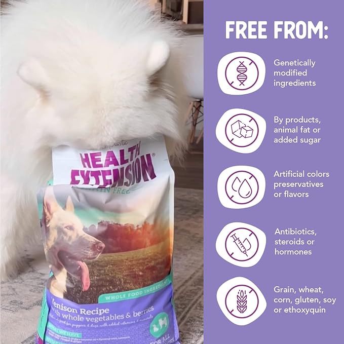 Health Extension Grain Free Venison & Sweet Potato Dry Dog Food (10 lb / 4.54 kg) - Lean Protein Formula for Dogs with Poultry Allergies & Sensitive Stomachs