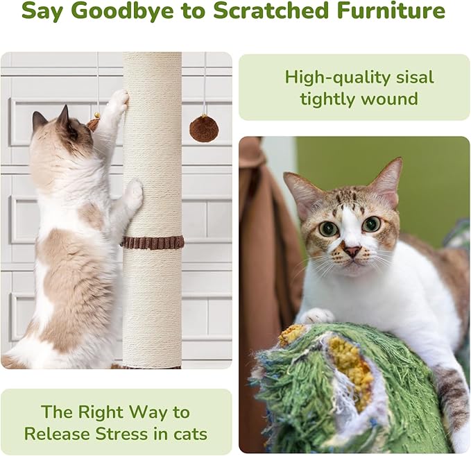 Scratcher Posts for Adults Cats - 33" Tall Cat Scratching Post, Premium Sisal Post for Kittens, Cat Scratcher Tree with Reinforced Stable Base and Interactive Wooden Ball (Green)