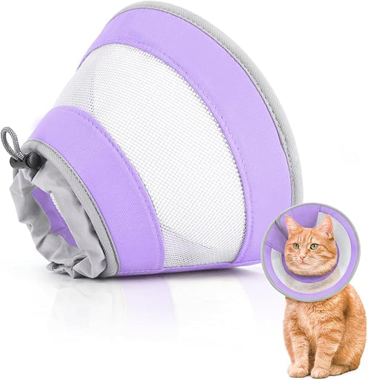 Breathable Air Mesh Cat Cone Collar Soft to Stop Licking, Adjustable, Foldable Lightweight Kitten Cones After Surgery Recovery for Cats & Kittens (Purple, M)