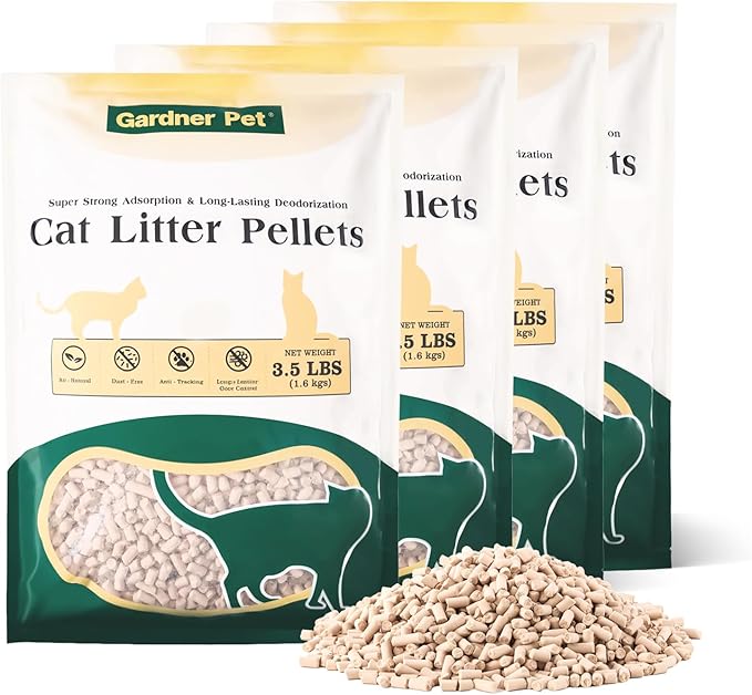 Gardner Pet Cat Litter Pellets, Natural Mineral Formula with Odor Control, Low Dust & Low Tracking, Non-Clumping Cat Litter, Lightweight & Safe, Works in Double-Layer Litter Boxes(3.5LBS*4)