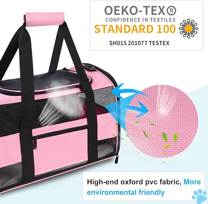 Cat Carrier Pet Carrier Airline Approved for Small Dogs Medium Cats Puppies 15 Lbs Dog Carrier with Reflective Strip, Collapsible Soft Sided Cat Travel Carriers - Pink