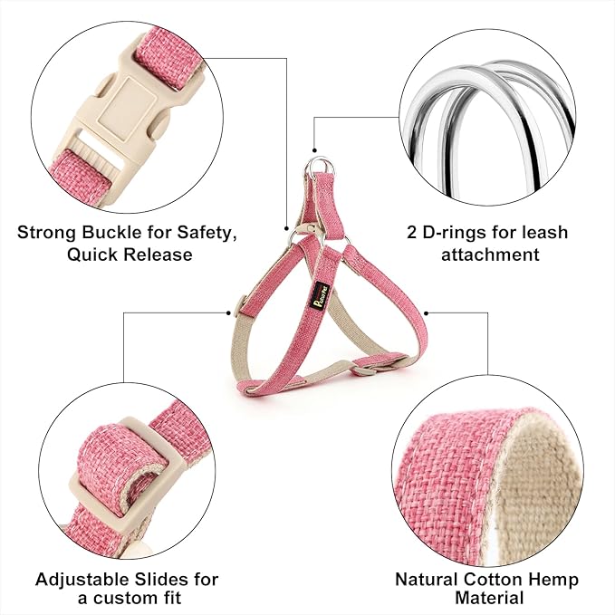 Plutus Pet Cotton Hemp Step in Dog Harness, Sustainable, Lightweight and Escape-Proof, Quick Fit Dog Harness for Puppy Small Medium and Large Dogs, Hot Pink, XS