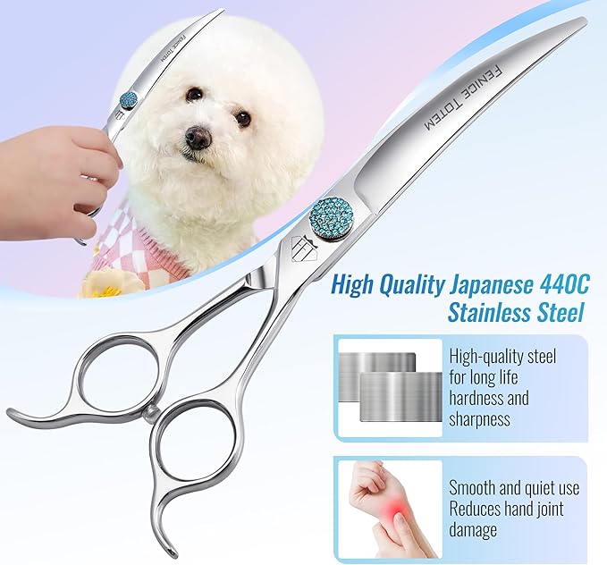 Fenice Professional Grooming Curved Shear: 30 Degree Super Curves Scissors for Dogs 7.5" Big Arc Curved Shears Made Of Japanese 440C Stainless Steel