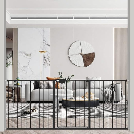 WAOWAO Triple Lock Baby Gate Extra Wide 86.22-90.55" Pressure Mounted Walk Through Swing Auto Close Safety Black Metal Dog Pet Puppy Cat for Stairs,Doorways,Kitchen