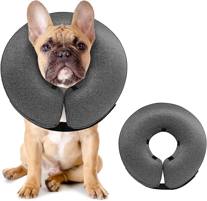 MIDOG Inflatable Dog Cone Alternative for After Surgery - Soft Protective Donut Collar Prevents Licking & Allows Eating, Comfortable Recovery E-Collar Alternative for Small Medium Large Dogs (Gray,M+)