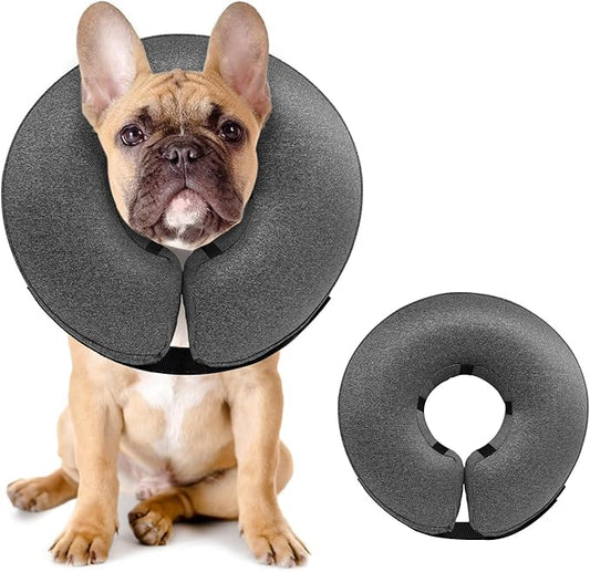 MIDOG Inflatable Dog Cone Alternative for After Surgery - Soft Protective Donut Collar Prevents Licking & Allows Eating, Comfortable Recovery E-Collar Alternative for Small Medium Large Dogs (Gray,M+)