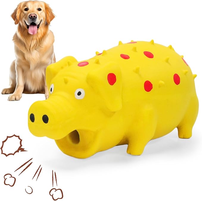 Squeaky Pig Dog Toy That Oinks, Latex Pig 7.3 in Grunting Dog Toys, Durable Dog Chewing Toys for Small Medium Large Dogs(Yellow, 1 Pcs)
