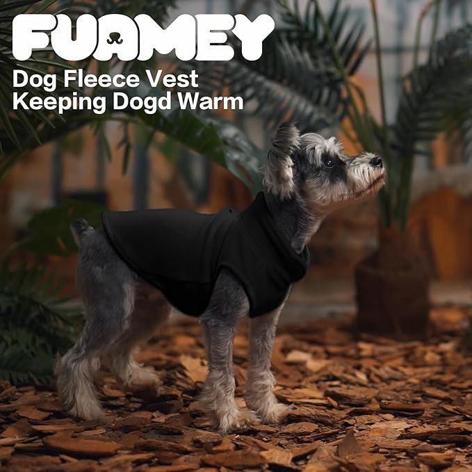 FUAMEY Dog Fleece Vest for Small Dogs,Warm Stretchy Dog Sweatshirts Pullover with Leash Hole Dogs Sweater Soft Pet Turtleneck Cozy Pet Vest Lightweight Sleeveless Black XS