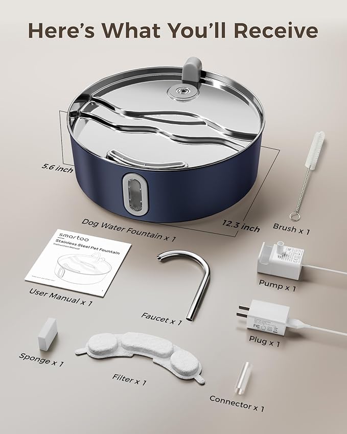 Dog Water Fountain for Large Dogs 7L/236oz Stainless Steel Dog Water Bowl Dispenser Automatic Pet Water Fountain, Multi-Filtration Pet Fountain with Ultra-Quiet Pump (Navy)