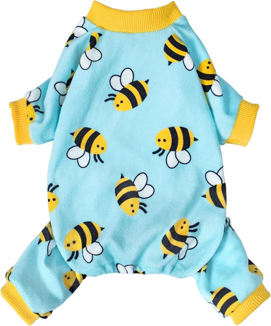 Fitwarm Funny Bee Fleece Dog Pajamas, Warm Winter Dog Clothes for Small Dogs Boy Girl, Cozy Pet Onesie with Feet, Light Blue, XS