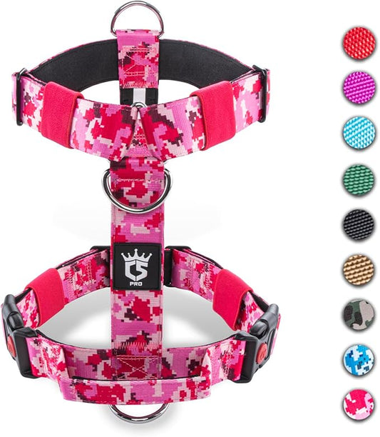 TSPRO Premium Heavy Duty Dog Harness, Adjustable Tactical Dog Harness for Large Dogs with Quick-Release Buckle and Comfortable Soft Handle for Outdoor Walking and Running (Camo Pink M)