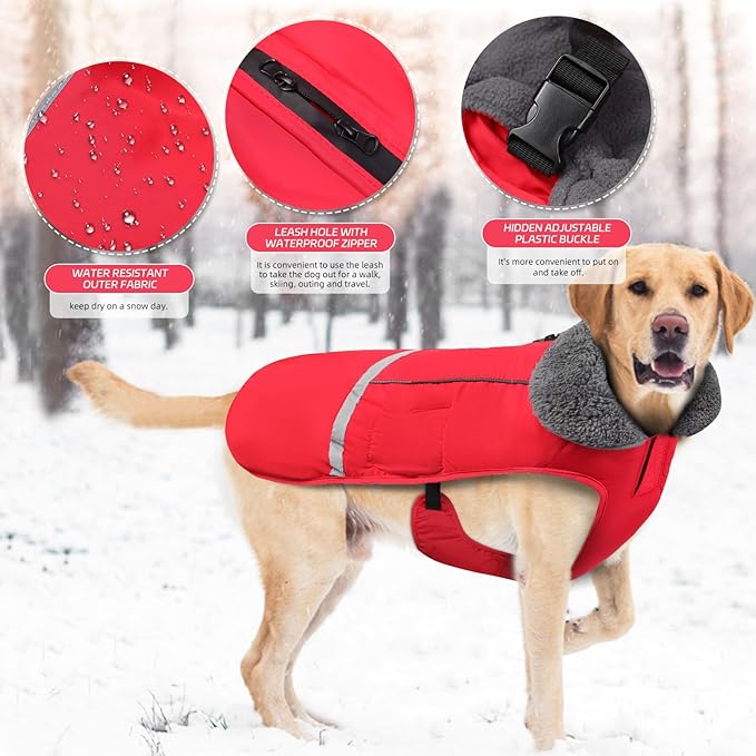 Doglay Dog Coat, Waterproof Dog Jacket Pet Winter Coat for Cold Weather with Thicken Furry Collar, Reflective Puppy Winter Jacket Warm Fleece Lining for Small Medium Large Pets