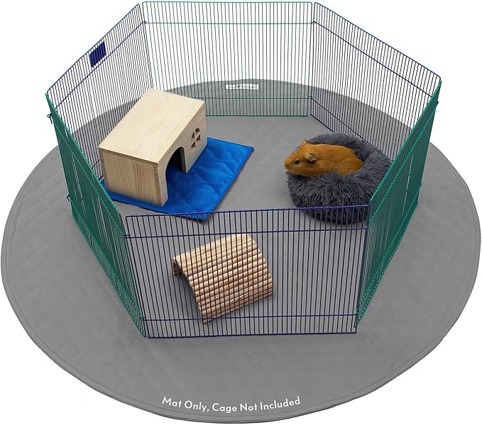 Paw Inspired 48 Inch Round Playpen Mat, Super Absorbent Fleece Cage Liner with Non-Slip Bottom, Waterproof Pet Play Pen Pad for Dogs, Rabbits, Guinea Pigs, Hamsters, Small Animals (Dark Gray)