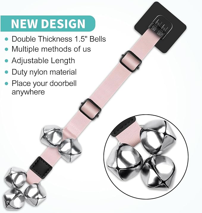 Dog Bells to Go Outside Dog Door Bell Premium Quality Buckle Adjustable Dog Bell Dog Attached to doorknob or Anywhere Near The Door, Length and Height Adjustable