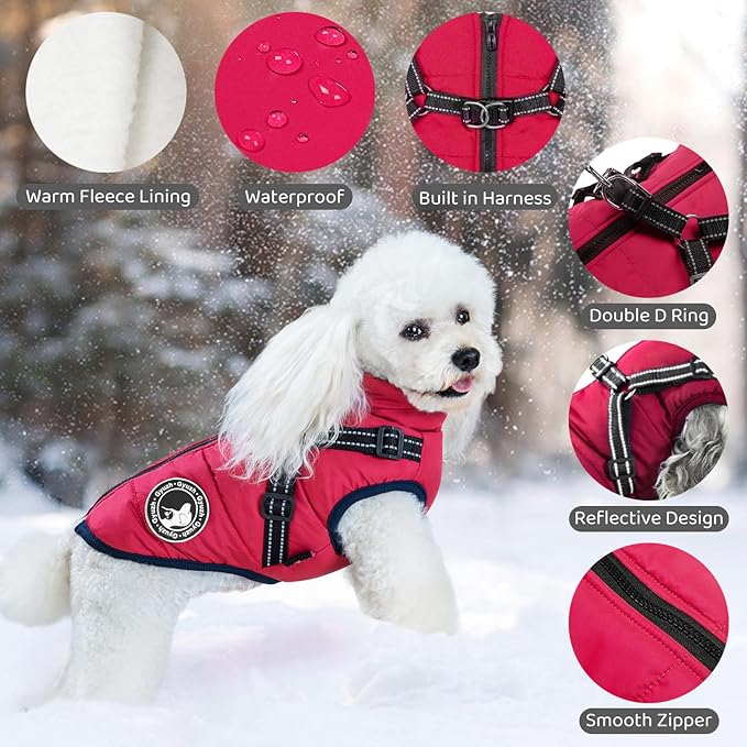 Gyuzh Dog Coat with Harness Puppy Coats Small Dog Harness Jacket Winter Waterproof Jackets for Smal Medium Large Dogs