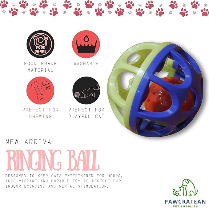 Large Cat Ball Toy with Bell - Durable, Self-Entertainment, Colorful Indoor Exercise (Yellow & Purple)