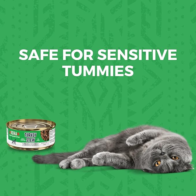 KOHA Minimal Ingredient Turkey Stew for Cats, High Protein Limited Ingredient Wet Cat Food, 5.5oz Cans (Case of 24)