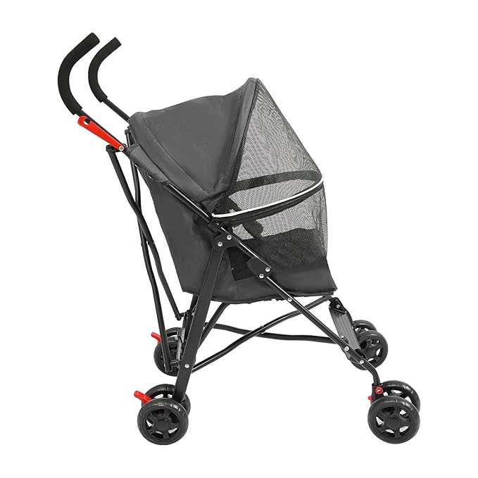 Pet Stroller, Foldable Pet Stroller with Weather Cover, Dog Cat Strolling Cart with 360° Wheels & Brakes for Small and Medium-Sized Dogs or Cats (Black)