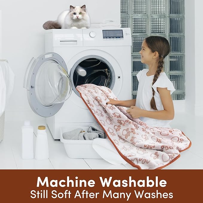 Stuffed Large Brown Premium Soft Dog Blanket, with Flannel Cute Paw Print, 43 * 66 inches, Cat Blanket Maltipoo Puppy Essentials