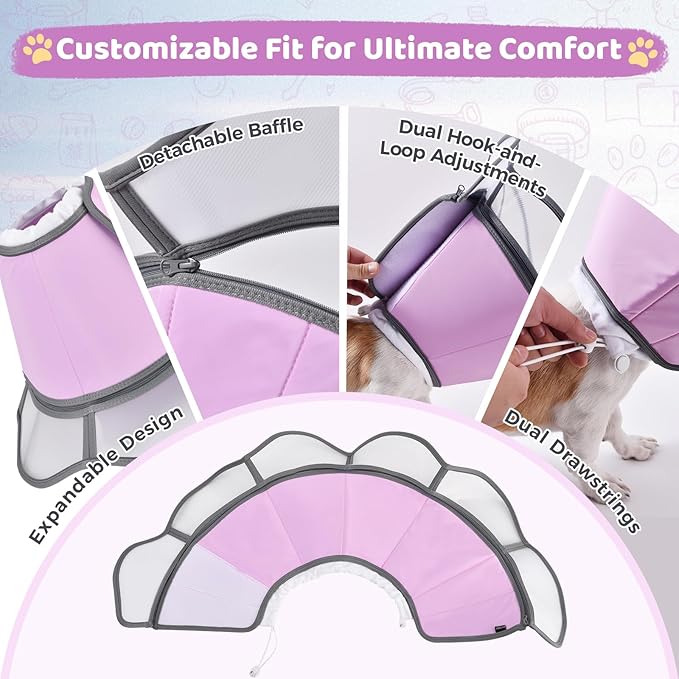 Soft Dog Cone Collar After Surgery Recovery,Adjustable E-Collar with Removable Shield,Lightweight,Breathable Anti-Licking Protective Cone for Large,Medium,Small Pets (Rose Pink, XXL(Neck:20''-25''))
