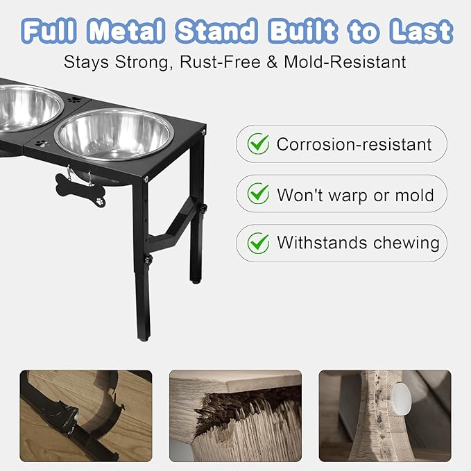 Elevated Dog Bowls, 4 Height Adjustable Metal Raised Bowl Stand with 2 Large 111 oz Stainless Steel Food Bowls & Spill-Proof Mat, Adjusts to 16.2'', 14.4'', 12.6'', 10.8'' for Large/Extra Large Breeds