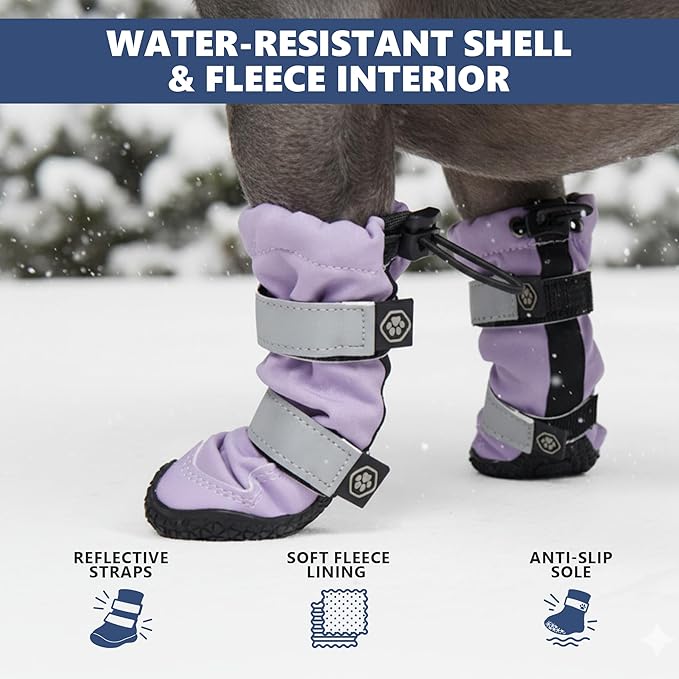 Spark Paws Dog Shoes, Waterproof Dog Boots for Medium to Large Dogs, Non Slip, Breathable Dog Booties and Paw Protectors - 4PCS Doggie Hiking Boots with Reflective Straps - Lilac, Size 6