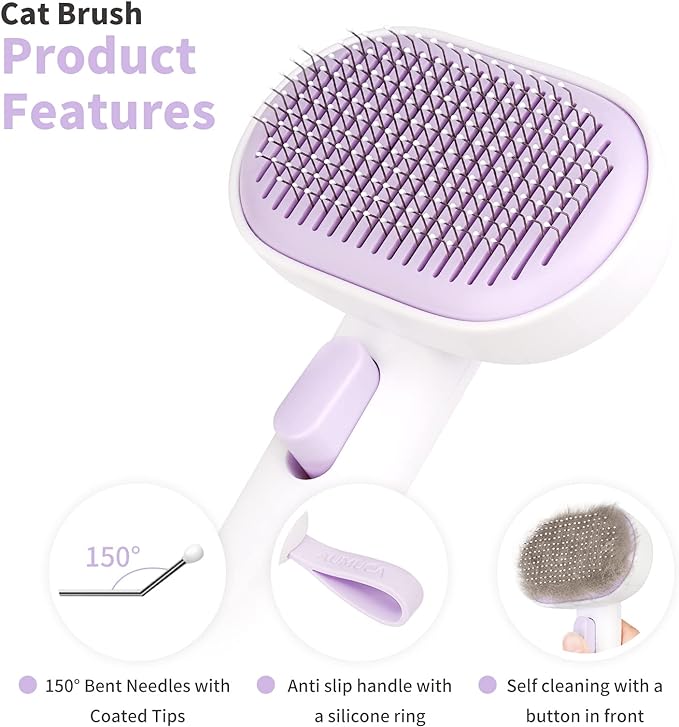 aumuca Cat and Dog Grooming Brush for Shedding, Removes Loose Fur from Long or Short Haired Pets - Ideal for Cats, Kittens, Rabbits, and More - Purple