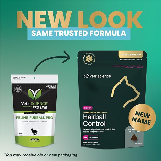 VETRISCIENCE Veterinary Strength Hairball Control for Cats - Cat Hairball & Digestion Support for Cats Skin & Coat Health Formula - Chicken Flavor - 60 Chews (Pack of 2)