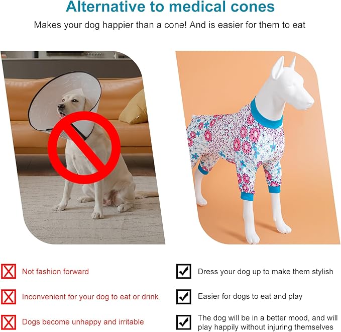 LovinPet Dog Pajamas Large Breed, Anti Licking, Anxiety Calming Dog Clothes,Lightweight Stretchy Fabric,Pretty Floral Print,Onesie for Large Dogs,Pitbull Clothes Pet Costume,Pet Party Outfit,XL