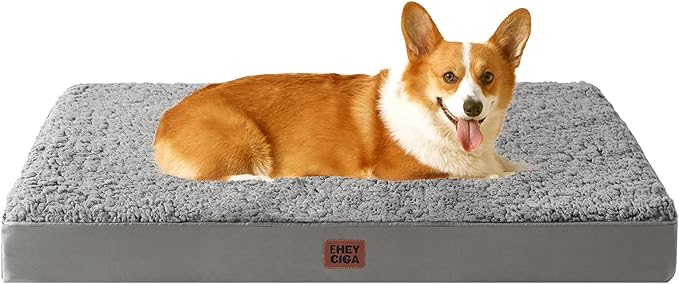 EHEYCIGA Orthopedic Foam Dog Bed for Large Dogs, 35"L x 23"W x 3.5"Th, Light Grey