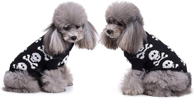 Skull Dog Sweater Holiday Halloween Christmas Pet Clothes Soft Comfortable Dog Clothes - Black,M