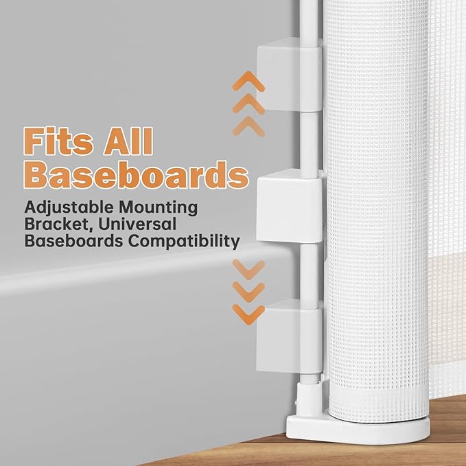 42" Extra Tall Retractable Baby Gates Dog Gate for Stairs, 55" Wide Mesh Baby Gate Pet Gate with Support Rods for The House, Child Safety Gates for Doorways, Hallways, Deck, Porch, Indoor, Outdoor