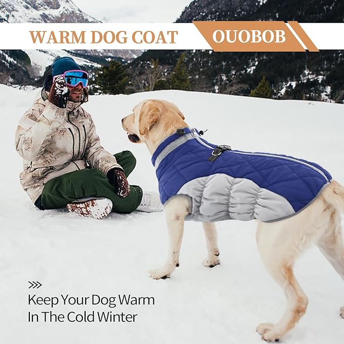 Large Dog Coat, XXLarge Dog Winter Coat, Waterproof Pet Jacket with Back Zipper,Extra Large Pet Coats, Warm Fleece Jacket with D-Ring, Windproof Winter Clothes Golden Retriever,Blue,XXL