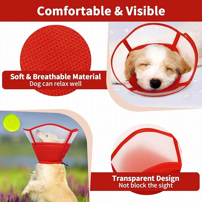 Allroaring Dog Cone Alternative, Soft Dog Cones for Large Dogs, Adjustable Doggie Recovery Cone Collar Comfy Pet Elizabethan Collars to Stop Licking for Wound Healing Care Spay Neuter, Red L